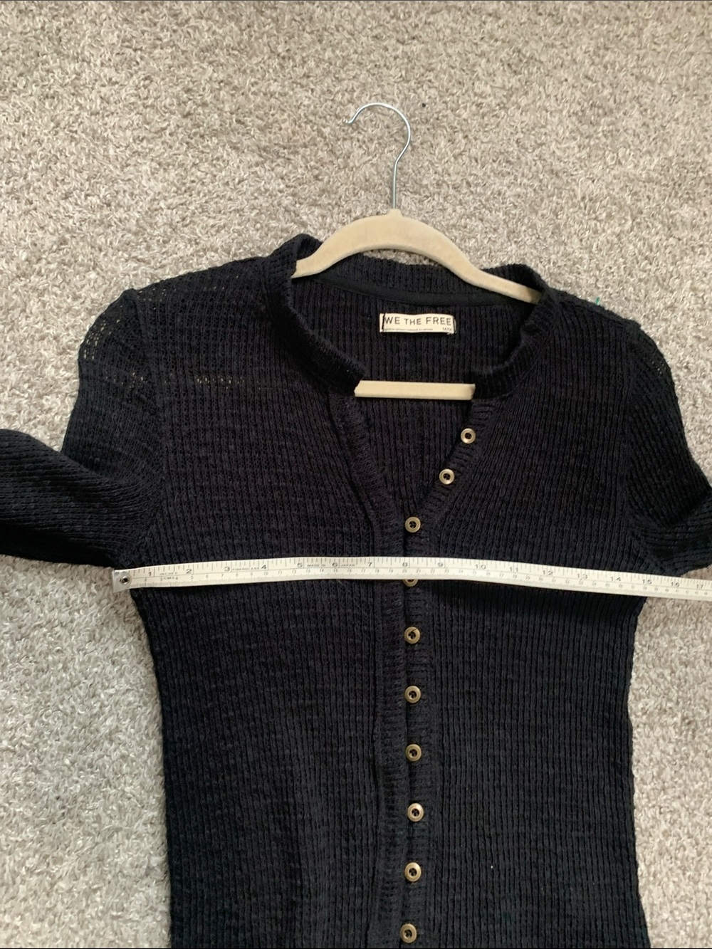 Free People Black Waffle Knit Button-Up Top - Picture 7 of 8